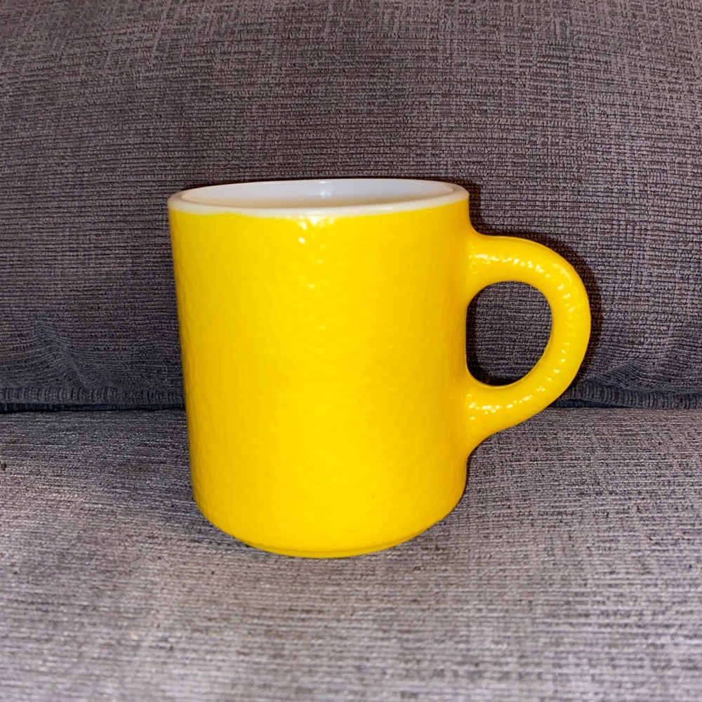 Vtg Hazel Atlas Lemon Yellow Textured Glass Coffee Mug Cup